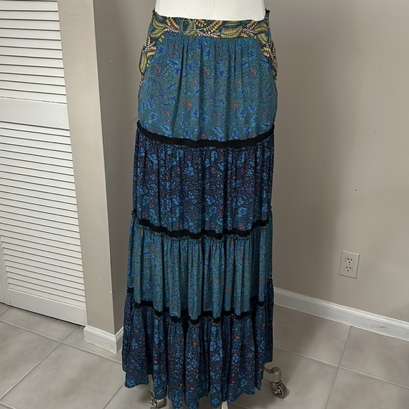 Voyage Silk Blue Maxi Skirt | Boho Luxe Resort Style | Zimmermann LoveShackFancy - Picture 3 of 13